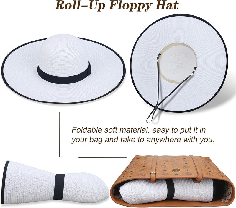 Naivlizer Women Wide Brim Sun Hat UPF50 Straw Summer Hat Floppy Beach Hat Roll-Up - Image 3